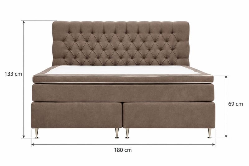 HVILA Lyx Komplett Sängpaket 180x200 cm Kontinentalsäng med knappad sänggavel i chenille - Mörkbrun - Möbler - Säng - Kontinentalsäng