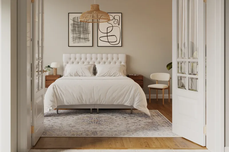 HVILA Lyx Komplett Sängpaket 180x200 cm Kontinentalsäng med knappad sänggavel - Ljusbeige - Möbler - Säng - Kontinentalsäng