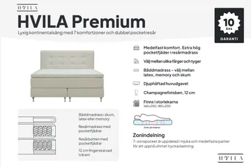 HVILA Premium Kontinentalsäng 160x200 cm - Ljusbeige Tyg - Möbler - Säng - Kontinentalsäng