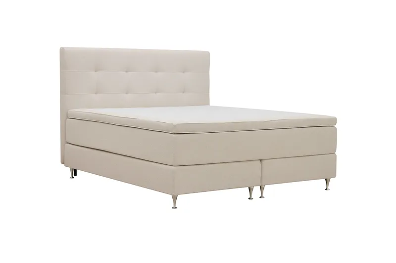 HVILA Premium Komplett Sängpaket 160x200 cm Kontinentalsäng med Sänggavel - Ljusbeige Bouclé - Möbler - Säng - Kontinentalsäng