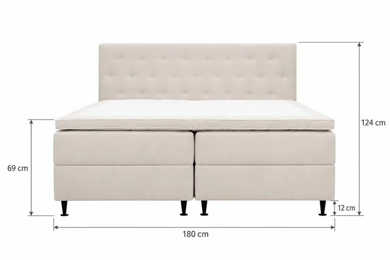 HVILA Plus Komplett Sängpaket – Kontinentalsäng 180x200 cm i Tyg med Förvaring, Sänggavel + Bäddmadrass - Ljusbeige - Möbler - Säng - Kontinentalsäng