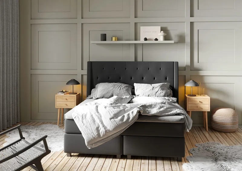 Imperia Komplett Sängpaket 210x210 cm Kontinentalsäng med gavel - Mörkgrå - Möbler - Säng - Kontinentalsäng