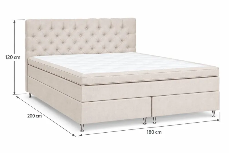 Joluma Komplett Sängpaket – Kontinentalsäng 180x200 cm i Tyg med Sänggavel + Bäddmadrass med Fast Komfort - Ljusbeige - Möbler - Säng - Kontinentalsäng