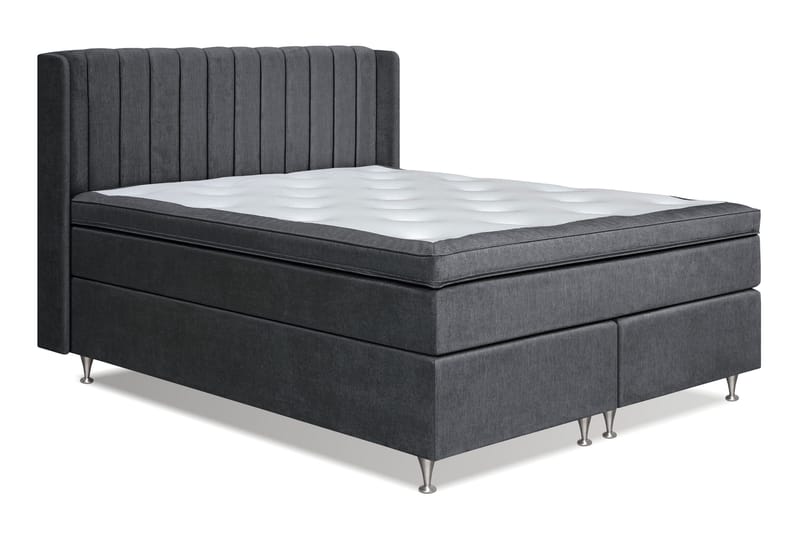 Joluma Komplett Sängpaket – Kontinentalsäng 180x200 cm i Tyg med Sänggavel + Bäddmadrass med Fasthetsgrad Fast - Mörkgrå - Möbler - Säng - Kontinentalsäng