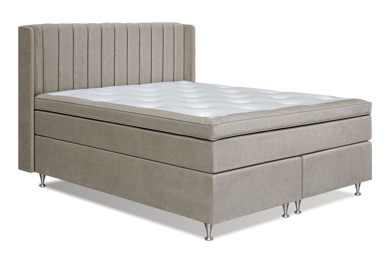 Joluma Komplett Sängpaket – Kontinentalsäng 180x200 cm i Tyg med Sänggavel + Bäddmadrass med Fasthetsgrad Fast/Medium - Beige - Möbler - Säng - Kontinentalsäng