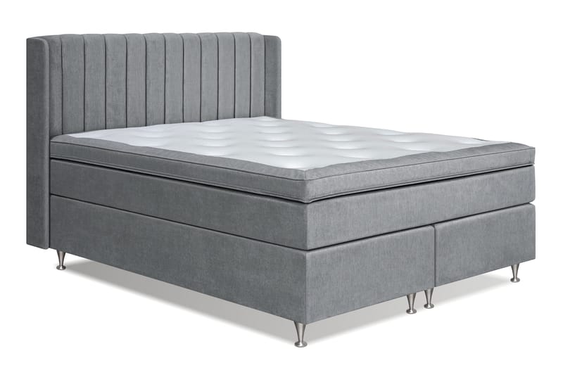 Joluma Komplett Sängpaket – Kontinentalsäng 180x200 cm i Tyg med Sänggavel + Bäddmadrass med Fasthetsgrad Fast/Medium - Grå - Möbler - Säng - Kontinentalsäng