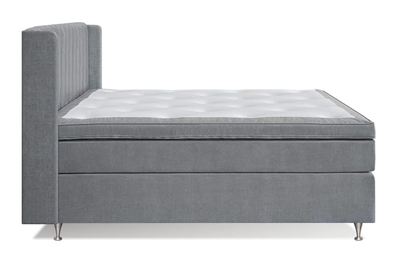 Joluma Komplett Sängpaket – Kontinentalsäng 180x200 cm i Tyg med Sänggavel + Bäddmadrass med Fasthetsgrad Fast/Medium - Grå - Möbler - Säng - Kontinentalsäng