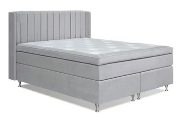 Joluma Komplett Sängpaket – Kontinentalsäng 180x200 cm i Tyg med Sänggavel + Bäddmadrass med Fasthetsgrad Fast/Medium - Ljusgrå - Möbler - Säng - Kontinentalsäng