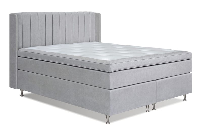 Joluma Komplett Sängpaket – Kontinentalsäng 180x200 cm i Tyg med Sänggavel + Bäddmadrass med Fasthetsgrad Fast/Medium - Ljusgrå - Möbler - Säng - Kontinentalsäng