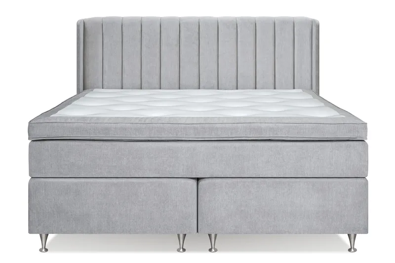 Joluma Komplett Sängpaket – Kontinentalsäng 180x200 cm i Tyg med Sänggavel + Bäddmadrass med Fasthetsgrad Fast/Medium - Ljusgrå - Möbler - Säng - Kontinentalsäng