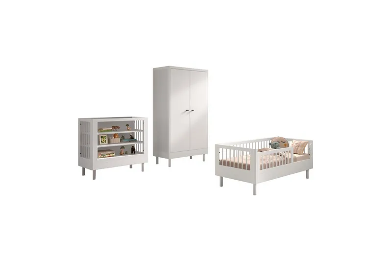 Juniorsäng med skötbord garderob Forrest Vit bok, Vit bok
