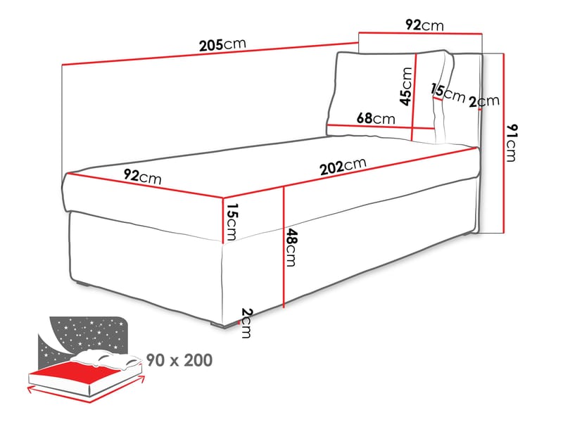 Kelven Liggfåtölj med förvaring 92x205 cm - grå - Möbler - Säng - Enkelsäng