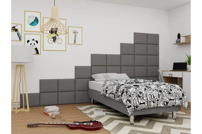 Adeliza Kontinentalsäng 120x200 cm+Panel 40 cm, Grå