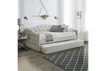 Atlanta Komplett Sängpaket med Förvaring 90x200 cm i Tyg med Sänggavel + Bäddmadrass - Ljusbeige - Möbler - Säng - Sängram & sängstomme