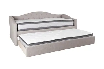 Atlanta Komplett Sängpaket med Förvaring 90x200 cm i Tyg med Sänggavel + Bäddmadrass - Ljusbeige - Möbler - Säng - Sängram & sängstomme