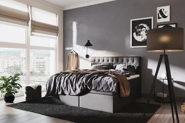 Boxy Box Bed 160x200 cm - Svart/Grå - Möbler - Säng - Säng med förvaring
