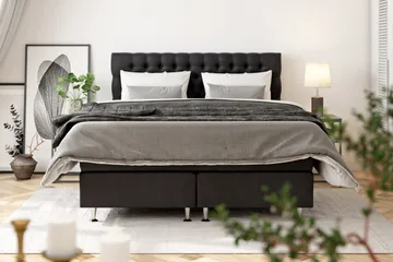 Celine Komplett sängpaket Kontinentalsäng 210x210 cm Fasthetsgrad Fast Memorymadrass - Svart / Sammet - Möbler - Säng - Kontinentalsäng