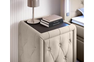 Komplett Sängpaket Celio 180x200 med Förvaring + 2st Franco Sängbord - Beige / Sammet - Möbler - Säng - Säng med förvaring
