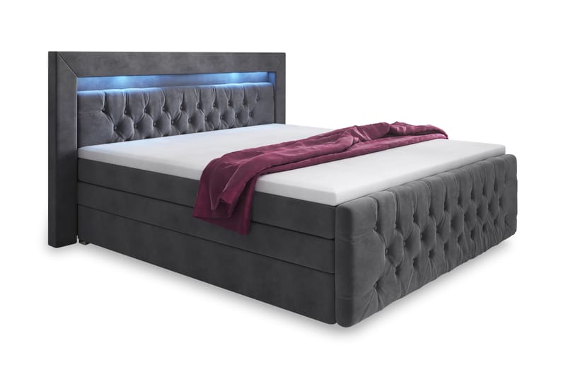 Komplett Sängpaket Celio Lyx 160x200 LED-belysning - Grå/Sammet - Säng med förvaring - Komplett sängpaket