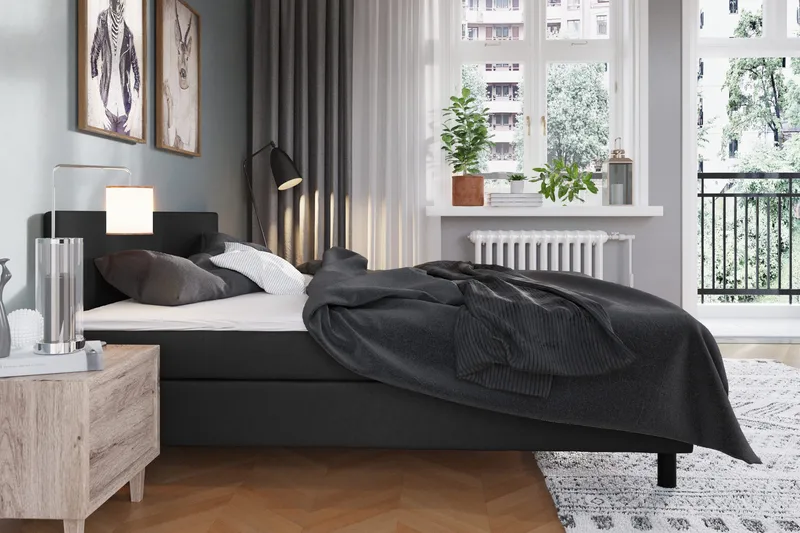Charm Komplett Sängpaket 160x200 cm Kontinentalsäng med gavel - Svart - Möbler - Säng - Kontinentalsäng