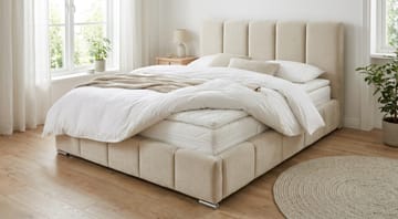 Cleaton Bubblig Sängram 180x200 cm med Förvaring HVILA Pocketresårmadrass och Bäddmadrass i Polysterskum Vändbar Sommar & Vintersida och Tvättbar klädsel - Beige/Vit - Möbler - Säng - Komplett sängpaket