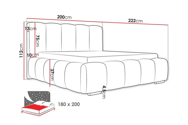 Cleaton Bubblig Sängram 180x200 cm med Förvaring HVILA Pocketresårmadrass och Bäddmadrass i Polysterskum Vändbar Sommar & Vintersida och Tvättbar klädsel - Beige/Vit - Möbler - Säng - Komplett sängpaket