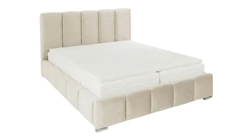 Cleaton Bubblig Sängram 180x200 cm med Förvaring HVILA Pocketresårmadrass och Bäddmadrass i Polysterskum Vändbar Sommar & Vintersida och Tvättbar klädsel, Beige/Vit