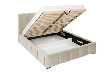 Cleaton Bubblig Sängram 180x200 cm med Förvaring HVILA Pocketresårmadrass och Bäddmadrass i Polysterskum Vändbar Sommar & Vintersida och Tvättbar klädsel - Beige/Vit - Möbler - Säng - Komplett sängpaket
