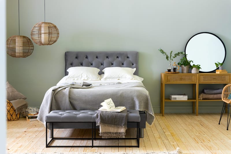 Ella Sängpaket 120x200 cm Djuphäftad Gavel - Ljusgrå/Sammet - Möbler - Säng - Enkelsäng