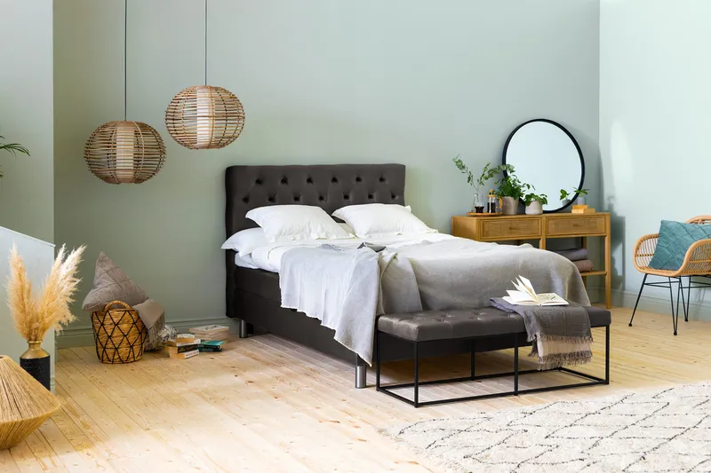 Ella Sängpaket 120x200 cm Djuphäftad Gavel - Mörkgrå/Sammet - Möbler - Säng - Enkelsäng