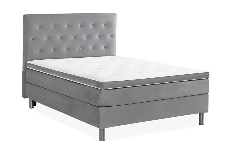Ella Sängpaket 120x200 cm Knapp Gavel - Ljusgrå/Sammet - Möbler - Säng - Enkelsäng