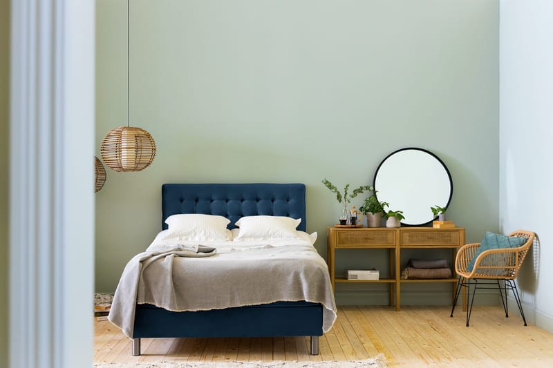 Ella Sängpaket 120x200 cm Rutig Gavel - Mörkblå/Sammet - Möbler - Säng - Enkelsäng