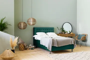 Ella Sängpaket 140x200 cm Rutig Gavel - Mörkgrön/Sammet - Möbler - Säng - Kontinentalsäng