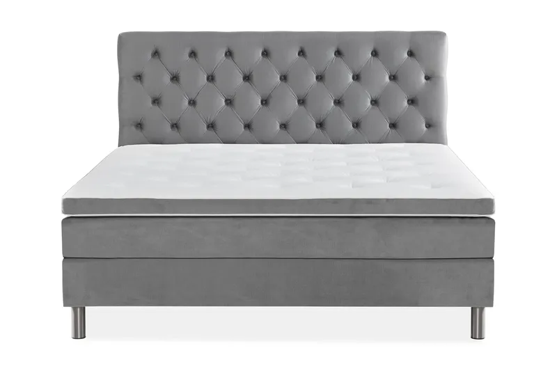 Ella Sängpaket 160x200 cm Djuphäftad Gavel, Ljusgrå/Sammet