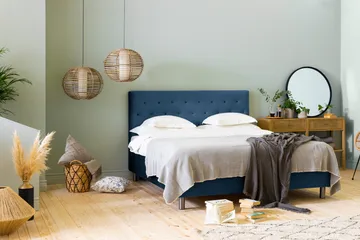 Ella Sängpaket 160x200 cm Knapp Gavel - Mörkblå/Sammet - Möbler - Säng - Kontinentalsäng