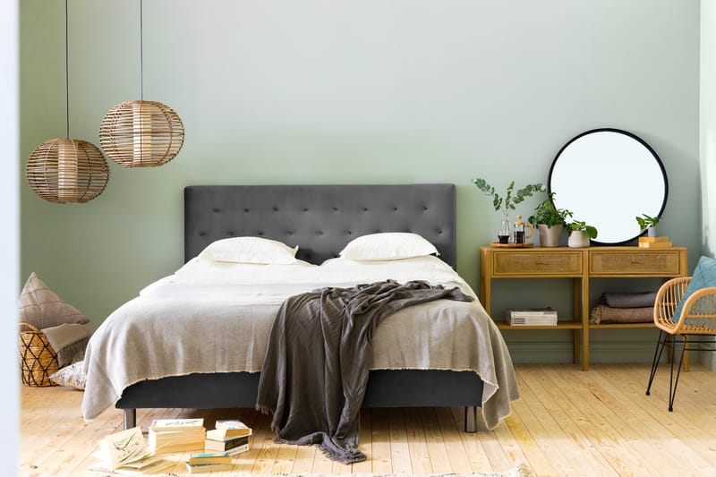 Ella Sängpaket 160x200 cm Knapp Gavel - Mörkgrå/Sammet - Möbler - Säng - Kontinentalsäng
