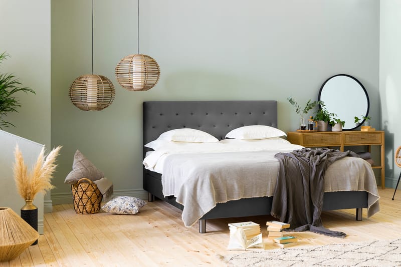 Ella Sängpaket 160x200 cm Knapp Gavel - Mörkgrå/Sammet - Möbler - Säng - Kontinentalsäng