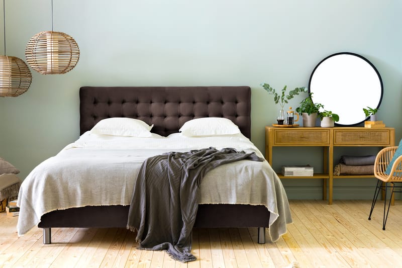 Ella Sängpaket 160x200 cm Rutig Gavel - Brun/Sammet - Möbler - Säng - Kontinentalsäng