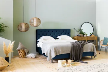 Ella Sängpaket 180x200 cm Djuphäftad Gavel - Mörkblå/Sammet - Möbler - Säng - Kontinentalsäng