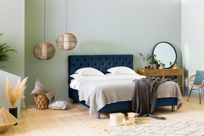 Ella Sängpaket 180x200 cm Djuphäftad Gavel - Mörkblå/Sammet - Möbler - Säng - Kontinentalsäng