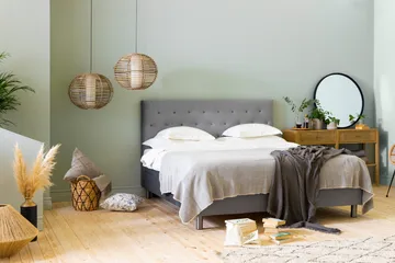 Ella Sängpaket 180x200 cm Knapp Gavel - Ljusgrå/Sammet - Möbler - Säng - Kontinentalsäng