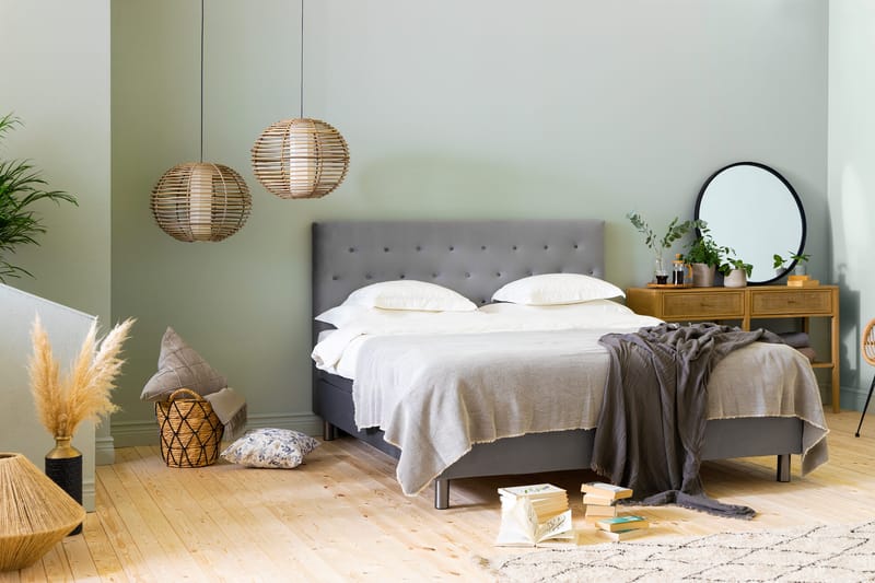 Ella Sängpaket 180x200 cm Knapp Gavel - Ljusgrå/Sammet - Möbler - Säng - Kontinentalsäng