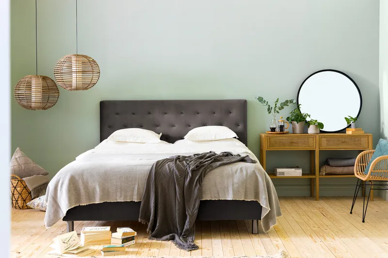 Ella Sängpaket 180x200 cm Knapp Gavel - Mörkgrå/Sammet - Möbler - Säng - Kontinentalsäng