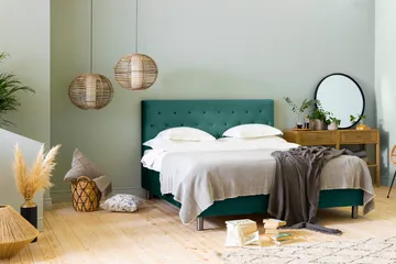 Ella Sängpaket 180x200 cm Knapp Gavel - Mörkgrön/Sammet - Möbler - Säng - Kontinentalsäng