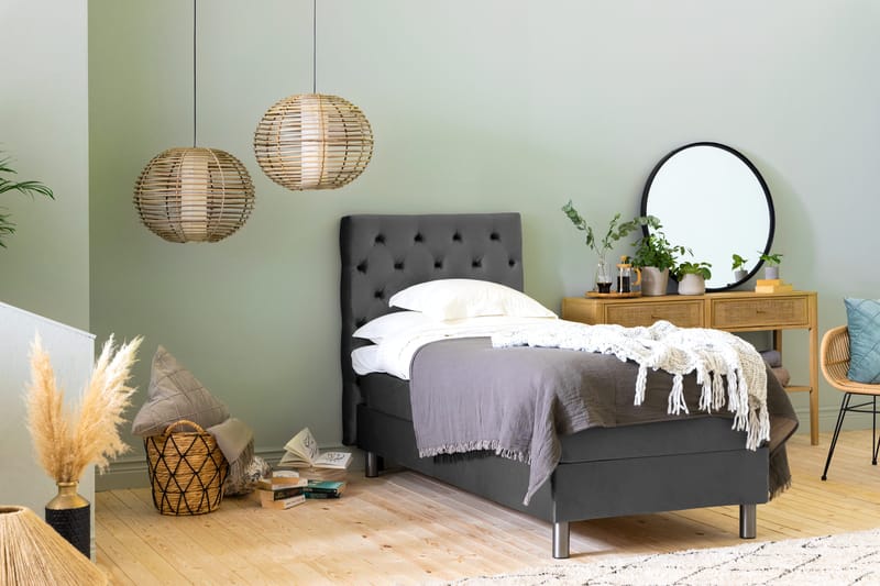 Ella Sängpaket 90x200 cm Djuphäftad Gavel - Mörkgrå/Sammet - Möbler - Säng - Enkelsäng
