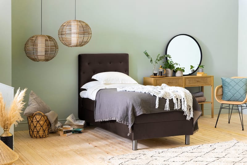 Ella Sängpaket 90x200 cm Knapp Gavel - Brun/Sammet - Möbler - Säng - Enkelsäng