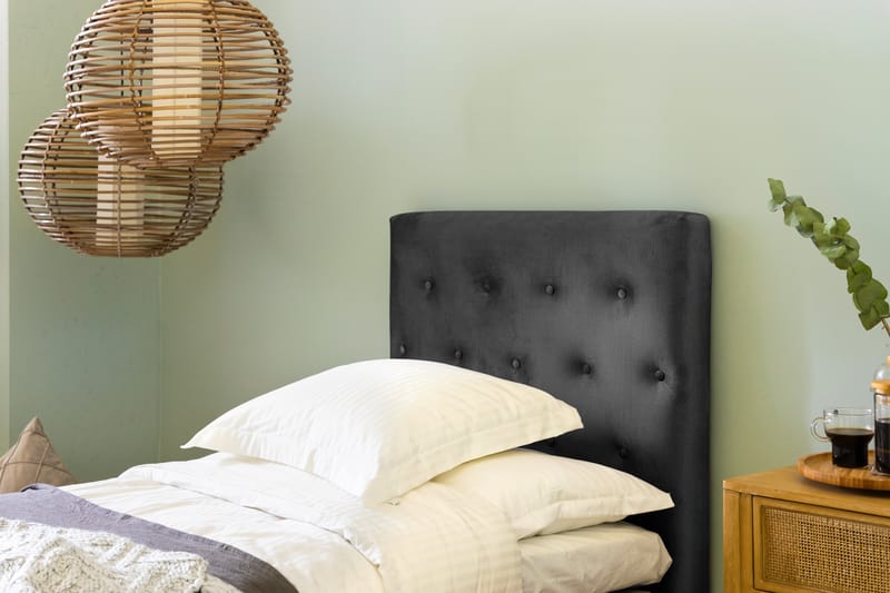 Ella Sängpaket 90x200 cm Knapp Gavel - Mörkgrå/Sammet - Möbler - Säng - Enkelsäng