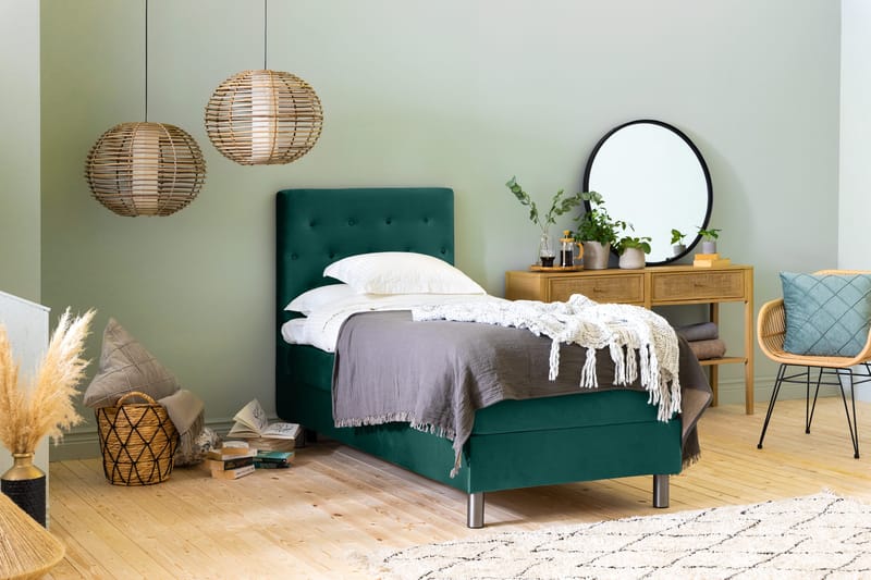 Ella Sängpaket 90x200 cm Knapp Gavel - Mörkgrön/Sammet - Möbler - Säng - Enkelsäng