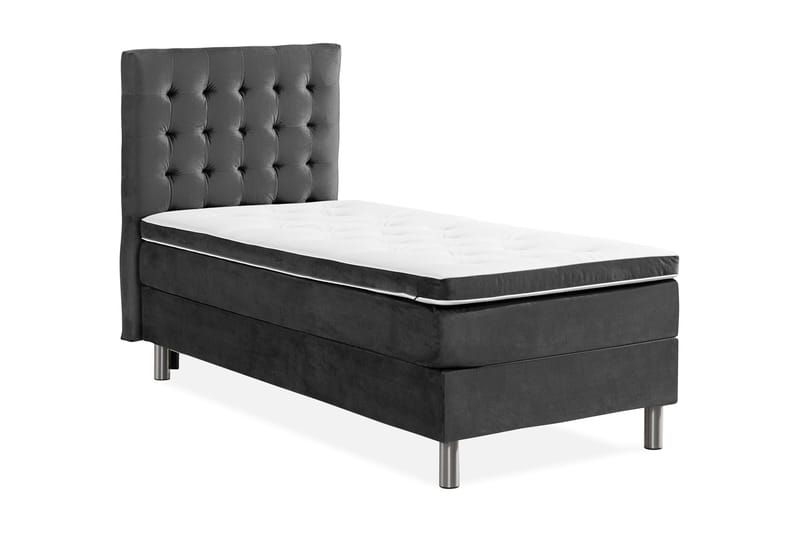 Ella Sängpaket 90x200 cm Rutig Gavel - Mörkgrå/Sammet - Möbler - Säng - Enkelsäng