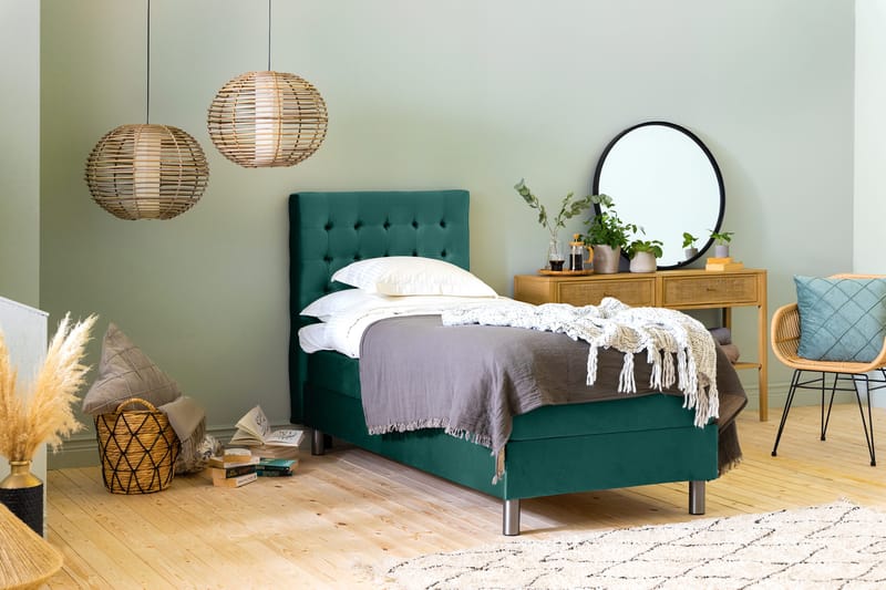 Ella Sängpaket 90x200 cm Rutig Gavel - Mörkgrön/Sammet - Möbler - Säng - Enkelsäng